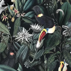 Papier peint avec plantes tropicales et toucans - 340x260 cm (l x h)