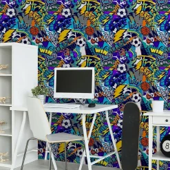 Papier Peint BALLE Graffitis Colorés Pour Chambre D'Enfant