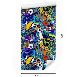 Papier Peint BALLE Graffitis Colorés Pour Chambre D'Enfant
