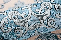 Papier peint baroque EDEM 6001-95 Papier peint intissé gaufré avec des ornements scintillant turquoise argent pétrole