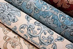 Papier peint baroque EDEM 6001-95 Papier peint intissé gaufré avec des ornements scintillant turquoise argent pétrole