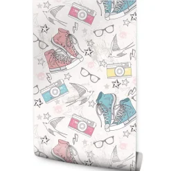Papier Peint BASKETS Lunettes Etoiles Pour Chambre D'Enfant
