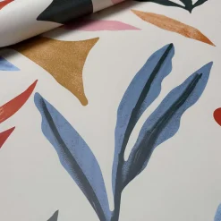 Papier peint beige avec grandes formes végétales aux allures abstraites - 85x260 cm (l x h)