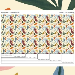 Papier peint beige avec grandes formes végétales aux allures abstraites - 85x260 cm (l x h)
