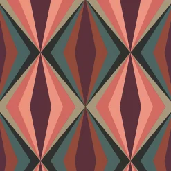 Papier peint Bensimon vinyle intissé losange seventies Rose et vert