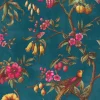 Papier peint Bloom vinyle intissé oiseau paradis bleu pétrole