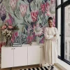 Papier peint botanique avec fleurs tropicales - 85x260 cm (l x h)