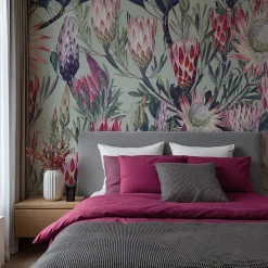 Papier peint botanique avec fleurs tropicales - 85x260 cm (l x h)