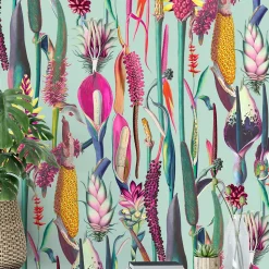 Papier peint botanique et moderne avec plantes et fleurs - 85x260 cm (l x h)