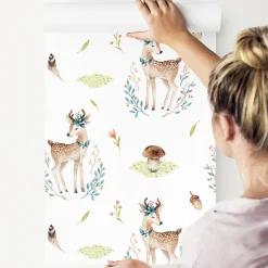 Papier Peint CERF Champignons Feuilles Pour Chambre D'Enfant