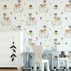 Papier Peint CERF Champignons Feuilles Pour Chambre D'Enfant