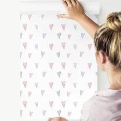 Papier Peint COEURS Pastel Couleurs Pour Chambre D'Enfant