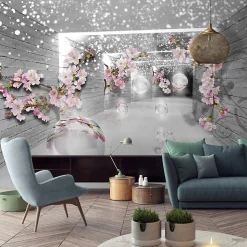 Papier Peint 3D Abstrait Fleurs Intissé Panoramique 400x280 cm - Colle Inclus - Chambre et Salon - Moderne Papier Peint