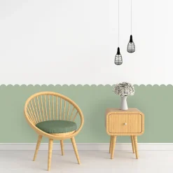 Papier peint découpé préencollé, soubassement, festonné vert, festons, uni, raccordable, 83 cm X 195 cm