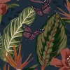 Papier peint Eden night imprimé fleurs tropicales vert, bordeaux L.1000 x l.52cm Envy
