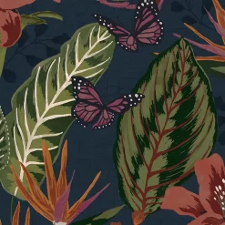 Papier peint Eden night imprimé fleurs tropicales vert, bordeaux L.1000 x l.52cm Envy
