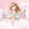 Papier Peint Enfant Ballerine Nuages Rose Intissé Panoramique 350x250 cm - Colle Inclus - Chambre Enfant - Moderne Papier Peint