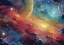 Papier Peint Enfant Cosmos Planètes Intissé Panoramique 400x280 cm - Colle Inclus - Chambre Enfant - Moderne Papier Peint