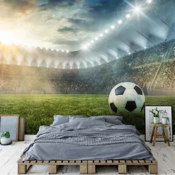 Papier Peint Enfant Football Stade Intissé Panoramique 350x250 cm - Colle Inclus - Chambre Enfant - Moderne Trompe l'oeil