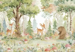 Papier Peint Enfant Forêt Animaux Intissé Panoramique 400x280 cm - Colle Inclus - Chambre Enfant - Moderne Papier Peint