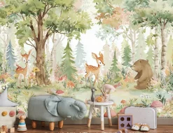Papier Peint Enfant Forêt Animaux Intissé Panoramique 400x280 cm - Colle Inclus - Chambre Enfant - Moderne Papier Peint