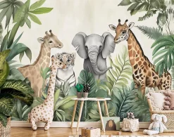 Papier Peint Enfant Intissé Panoramique Pour Enfant Chhambre Jungle Animaux 250x175