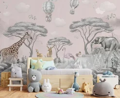 Papier Peint Enfant Jungle Animaux Intissé Panoramique 400x280 cm - Colle Inclus - Chambre Enfant - Moderne Papier Peint