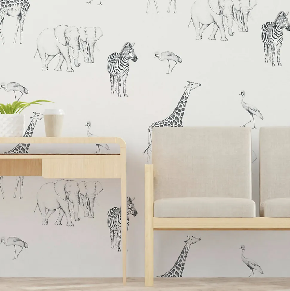 Papier peint enfant Motif Tanzanie, Noir et blanc 150 x 250cm