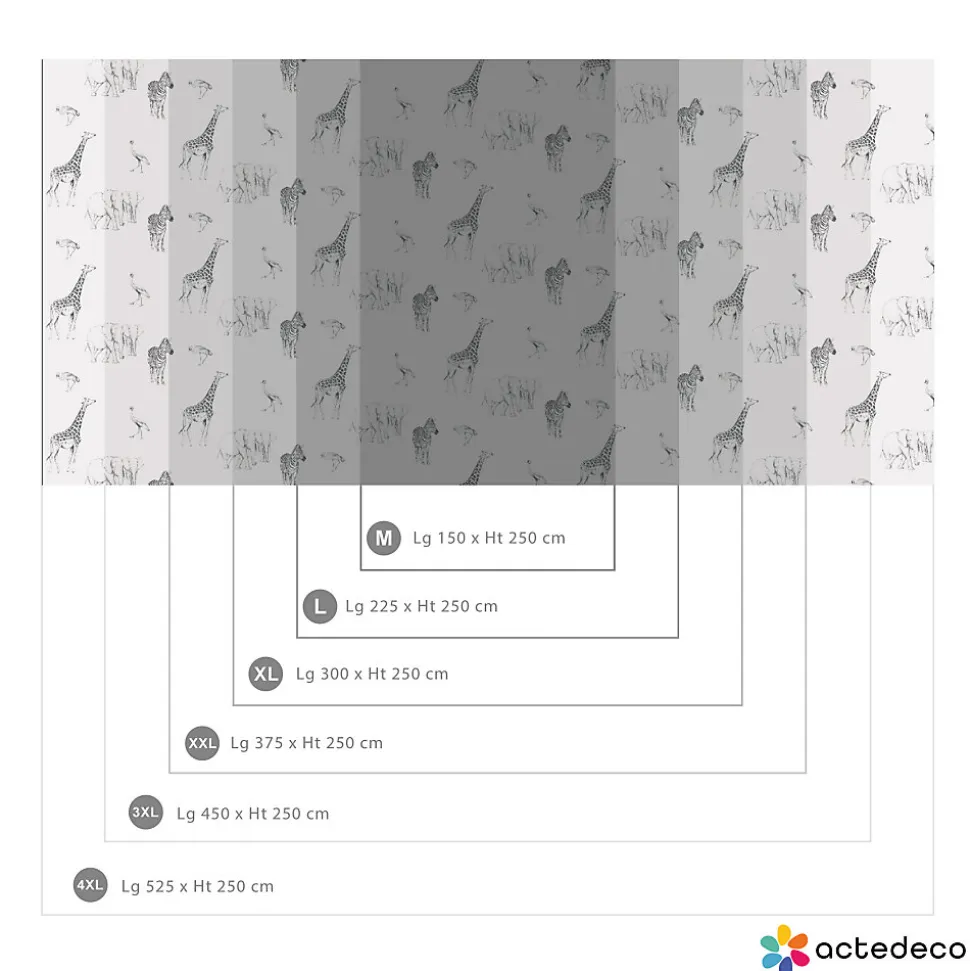 Papier peint enfant Motif Tanzanie, Noir et blanc 150 x 250cm