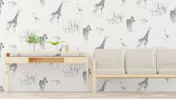 Papier peint enfant Motif Tanzanie, Noir et blanc 150 x 250cm