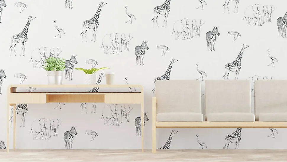 Papier peint enfant Motif Tanzanie, Noir et blanc 150 x 250cm