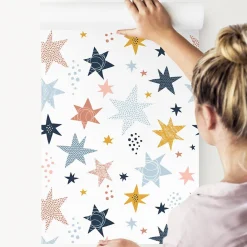 Papier Peint ETOILES Colorées Points Pour Chambre D'Enfant