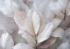 Papier Peint Feuilles Abstrait 3D Gris Intissé Panoramique Pour Chambre Cuisine 350x250 cm