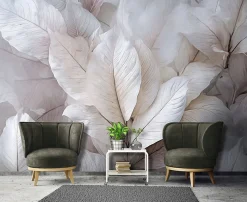 Papier Peint Feuilles Abstrait 3D Gris Intissé Panoramique Pour Chambre Cuisine 350x250 cm