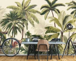 Papier Peint Feuilles Jungle Vert Intissé Panoramique Pour Chambre Cuisine 350x250 cm