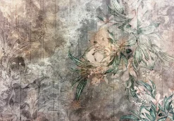 Papier Peint Fleurs Feuilles Vintage Intissé Panoramique 400x280 cm - Colle Inclus - Chambre et Salon - Moderne Papier Peint
