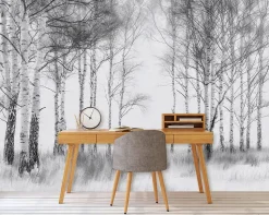Papier Peint Forêt Arbres Noir et blanc Intissé Panoramique Pour Chambre Cuisine 400x280 cm