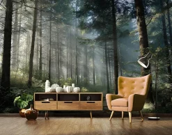 Papier Peint Forêt Arbres Nature Intissé Panoramique Pour Chambre Cuisine 400x280 cm