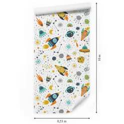 Papier Peint GALAXIE Fusées Couleurs Pour Chambre D'Enfant