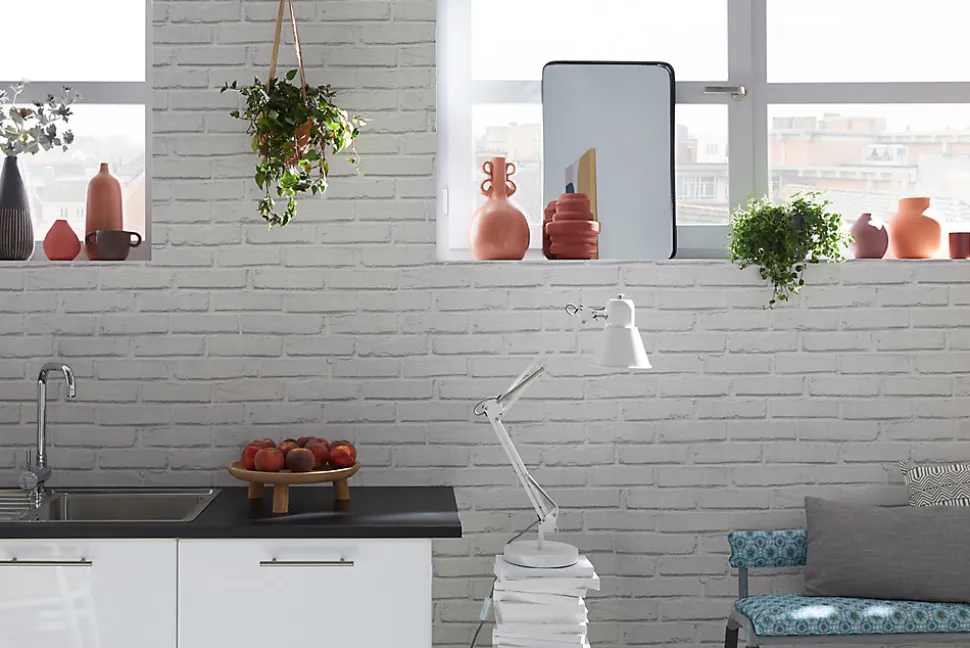 Papier peint imitation brique vinyle sur intissé Luynes GoodHome blanc