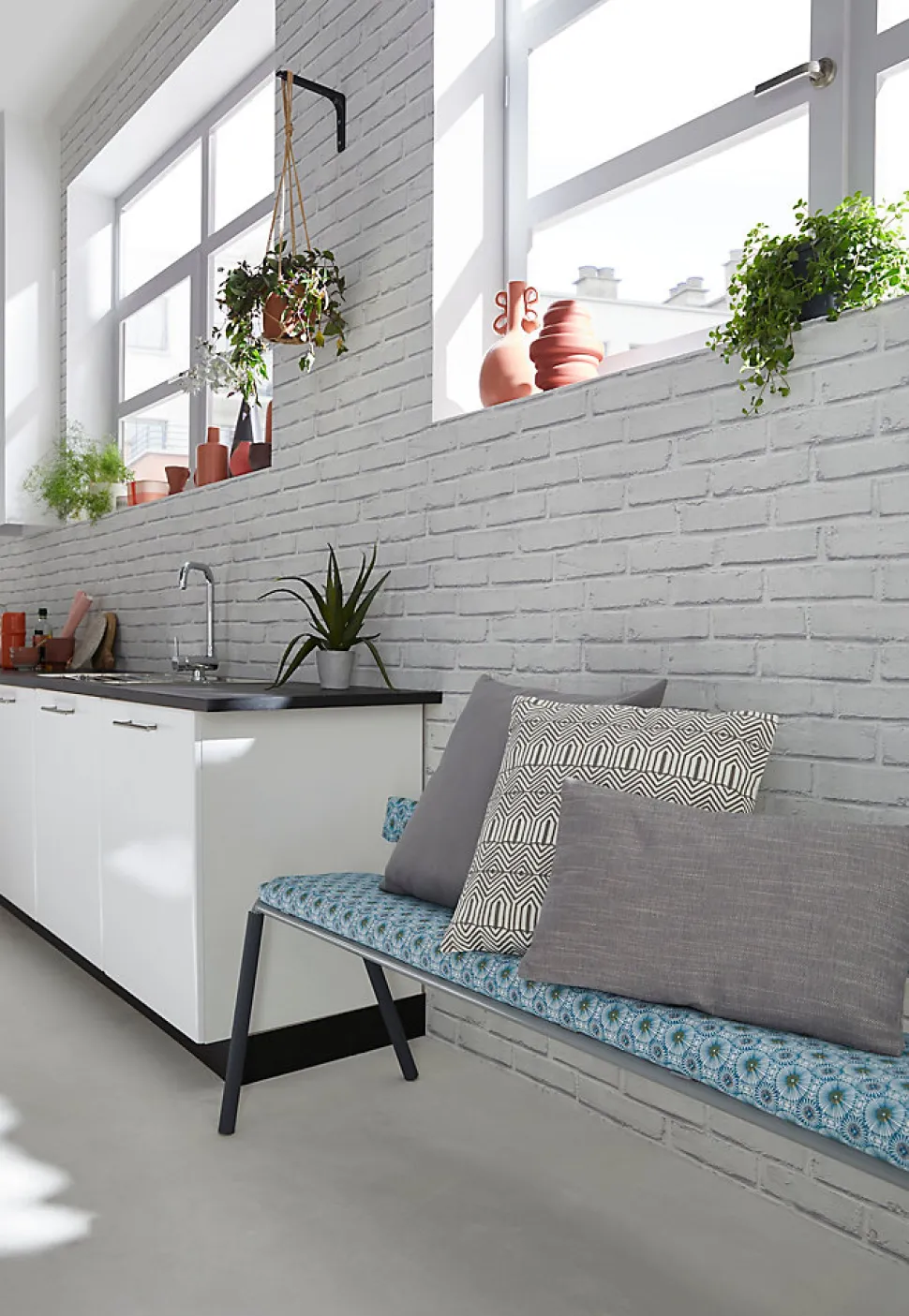 Papier peint imitation brique vinyle sur intissé Luynes GoodHome blanc