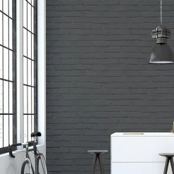 Papier peint imitation brique vinyle sur intissé Luynes GoodHome noir