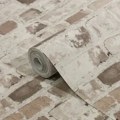 Papier peint imitation brique vinyle sur intissé Givry GoodHome beige rosé