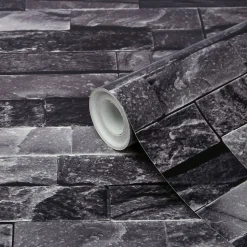 Papier peint imitation brique vinyle sur intissé Jori GoodHome noir