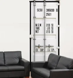 Papier peint industriel gris 250 cm X 96 cm, porte de conteneur, photo panoramique, décoration murale unique.