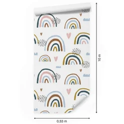 Papier Peint Intissé Arc-en-ciel Nuages Coeurs Colorés Pour Chambre D'Enfant