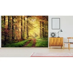 Papier peint intissé AUTOMNAL forêt orangée 400 x 270 cm (LxH) - Tapisserie murale panoramique XXL, Made in France par Scenolia