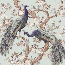 Papier peint intissé Belvedere imprimé paons vert sauge L.1000 x l.52cm Laura Ashley