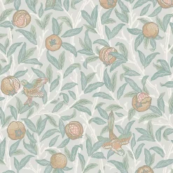 Papier peint intissé Bird & pomegranate duck egg imprimé fleurs vert L.1000 x l.52cm William Morris