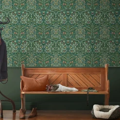 Papier peint intissé Blackthorn deep green imprimé fleurs vert L.1000 x l.52cm William Morris